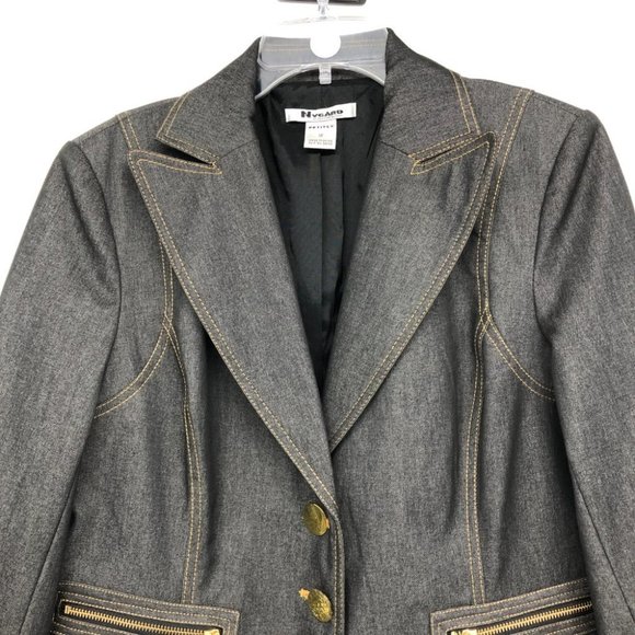 Women's Dark Blue Stylish Denim Blazer - Picture 4 of 15